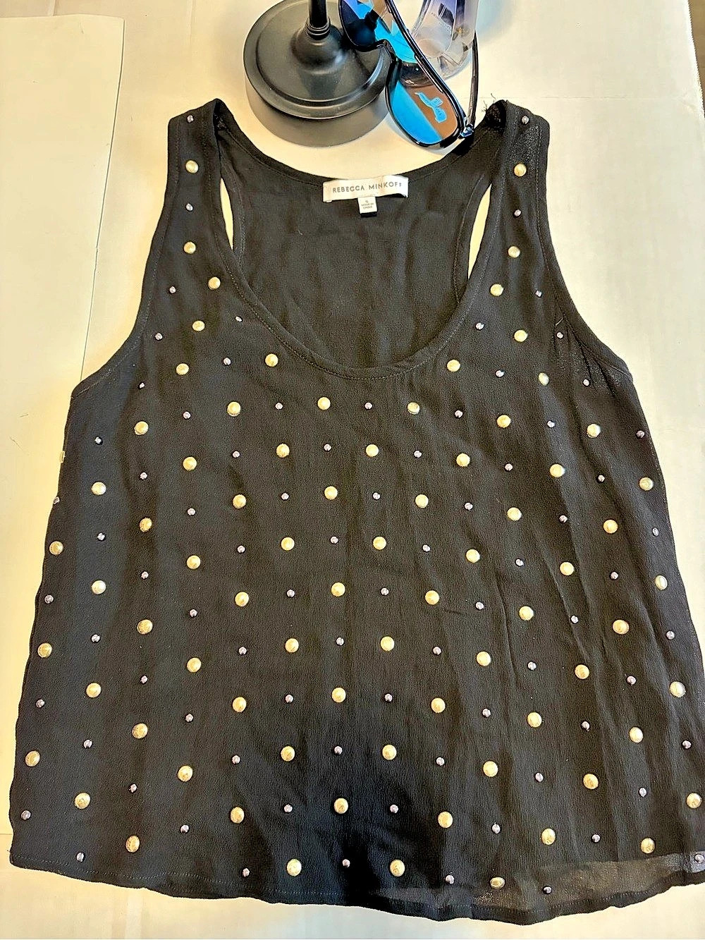 Rebecca Minkoff Embellished Black Tank Top Size Small Like New